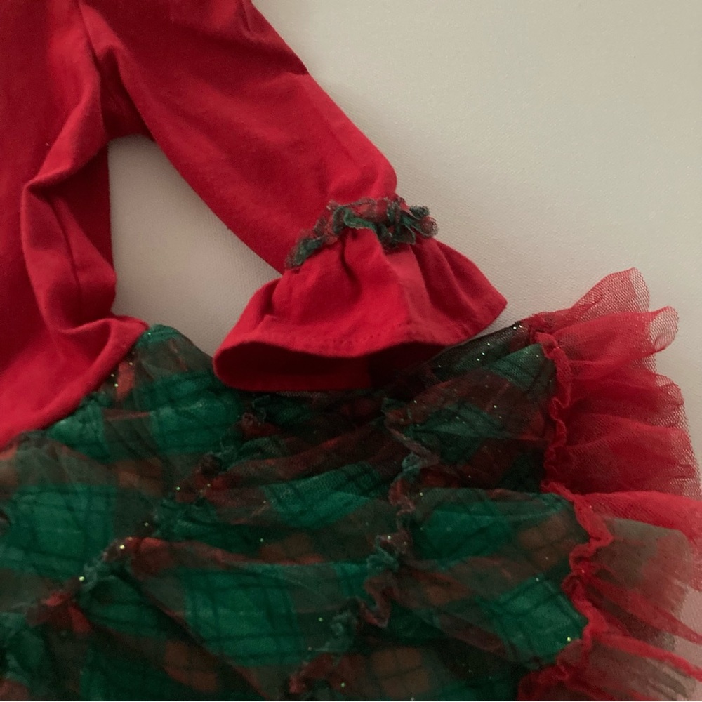 Holiday Christmas 2T Toddler Girl Santa Red Green Sparkle Tulle Dress - Picture 10 of 11